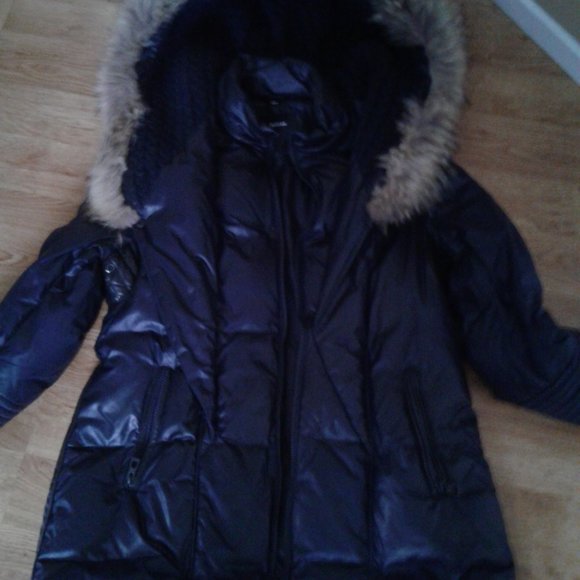 Rudsak woman winter coat size m/lg reall fur , new ,  leather belt, dark  blue - Picture 2 of 11